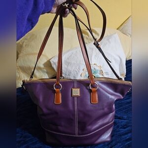 Dooney & Bourke Deep Plum Tote with Tan Accents